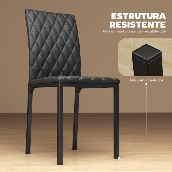 Conjunto de 4 Cadeiras de Sala de Jantar Estofadas com Pés de Metal Cadeiras Modernas 41x50x91 cm Preto