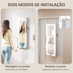 Espelho Joalheiro de Parede com Luzes LED e Fechadura para Pendurar na Parede ou na Porta 37x10,5x108 cm Branco