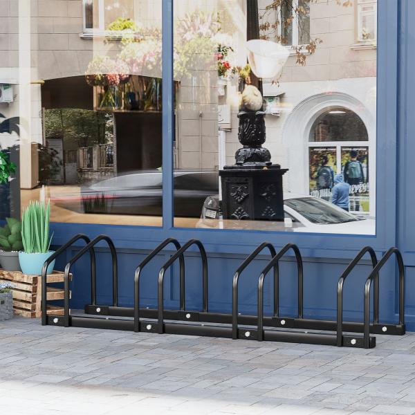 Estacionamento para 4 Bicicletas Suporte de Aço para Estacionar Bicicletas no Chão para Interior e Exterior 110x33x27 cm Preto
