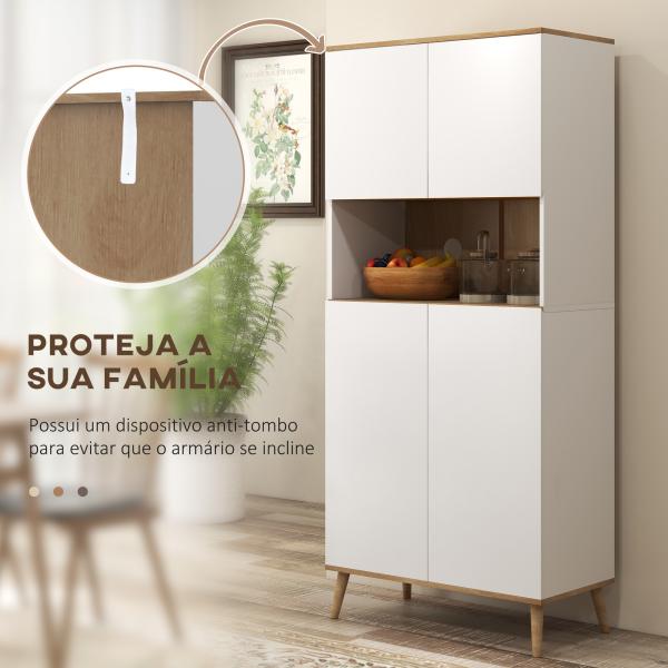 Armário de Cozinha com 4 Portas Bancada para Micro - Ondas Prateleiras Ajustáveis Orifício para Cabos 80x40x178 cm Branco