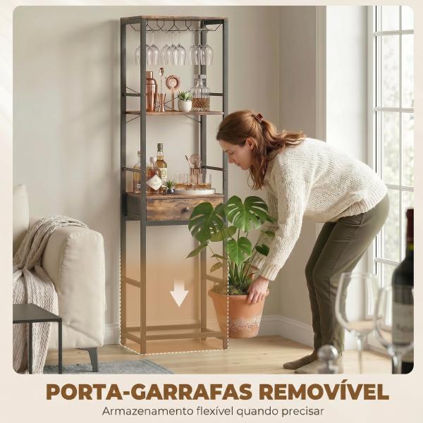 Móvel de Bar para Vinhos com Suporte de Copos e Gaveta Garrafeira para 12 Garrafas com Prateleira Aberta Castanho Rústico