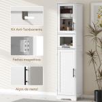 Coluna Casa de Banho com Porta de Vidro Prateleiras Ajustáveis Gaveta para Espaços Pequenos 40x31x170 cm Branco