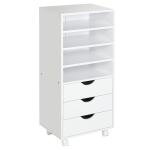 Móveis de escritório com 3 gavetas 4 prateleiras abertas 4 rodas 40x30x83 cm Branco