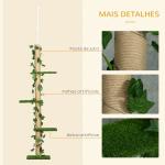 Árvore para Gatos do Chão ao Teto 37x21x202 - 242 cm com 4 Plataformas de Relva Artificial Folhas Artificiais e Poste de Juta Verde