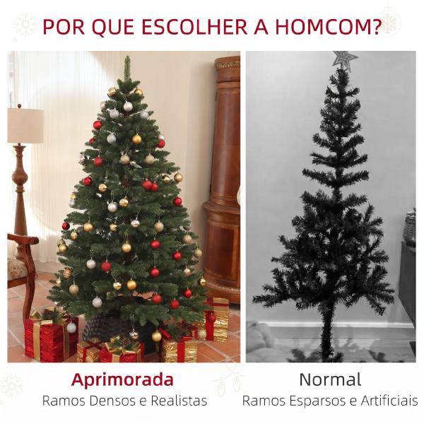 Árvore de Natal Artificial 180 cm com 1050 Ramos e Base de Aço Dobrável, Montagem Rápida, para Interior, Verde