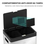 Caixote do Lixo de Cozinha 3 Compartimentos 2x18L+20L (56L) em Aço Inoxidável com Rodas e Tampa de Fecho Suave, Prateado