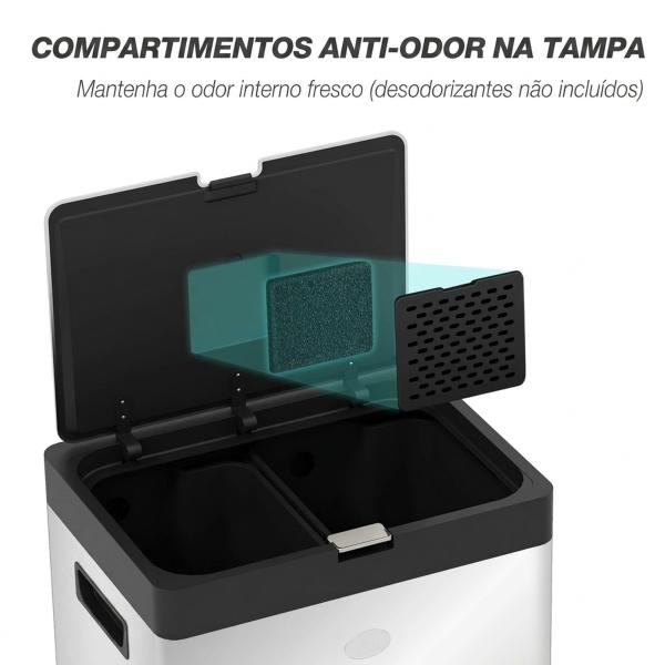 Caixote do Lixo de Cozinha 3 Compartimentos 2x18L+20L (56L) em Aço Inoxidável com Rodas e Tampa de Fecho Suave, Prateado