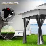 Tenda Dobrável Exterior 325x325x270 cm Tenda de Jardim com Teto Duplo Rede Mosquiteira Amovível e Bolsa de Transporte Cinzento
