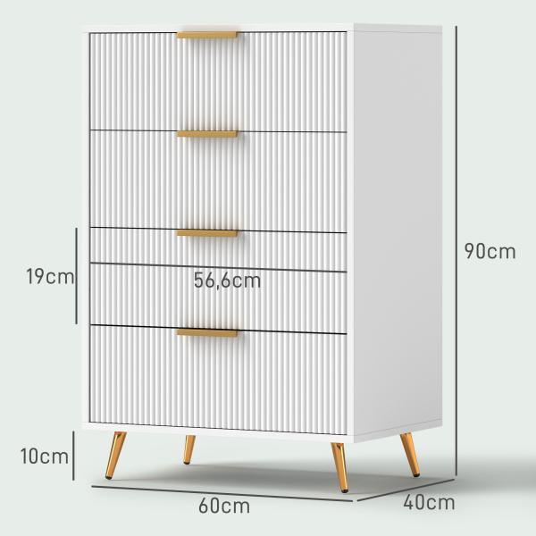 Cómoda com 4 Gavetas Cómoda de Dormitório Moderna com Desenho Ondulado Anti - Tombo 60x40x90 cm Branco