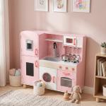 Cozinha de Madeira para Crianças com Sons Fogão Forno Micro - Ondas Máquina de Gelo e Acessórios 90x33,3x91,6 cm Rosa