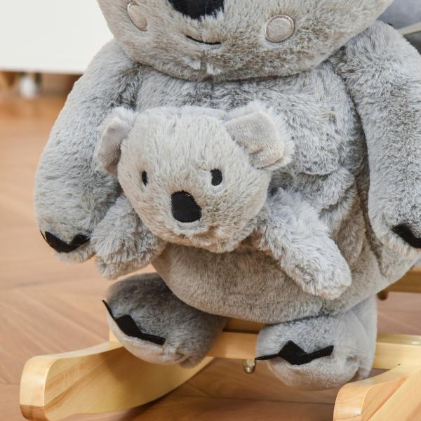 Baloiço Infantil com Forma de Coala com Fantoche para Bebés 18 - 36 Meses com Som Cinto de Segurança e Apoio para os Pés 60x33x50cm Cinza