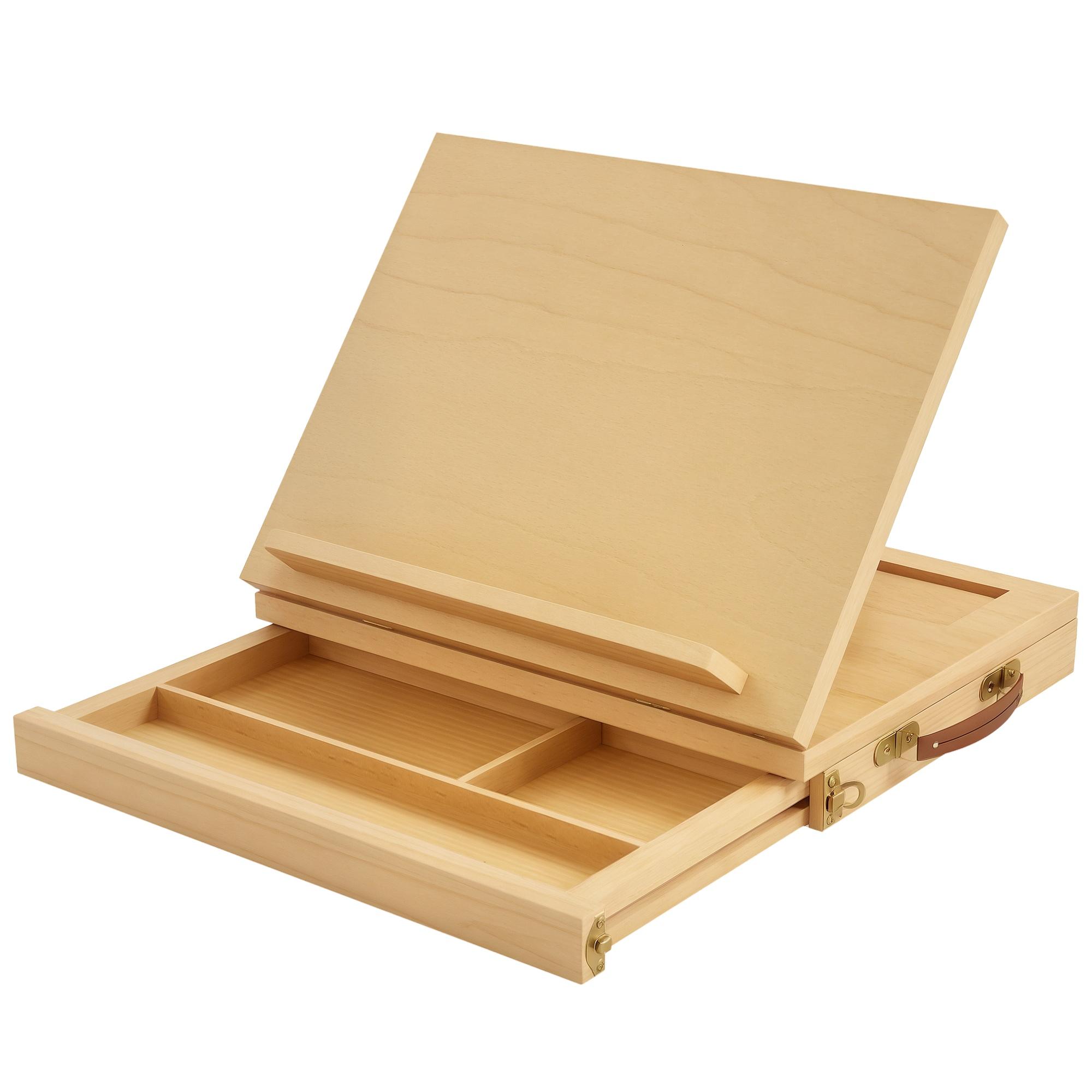 Cavalete de Mesa Ajustável Caixa Cavalete de Madeira de Faia com Gaveta de Armazenamento e Dobrável 33,5x26x26 cm Madeira