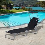 Espreguiçadeira de Jardim Dobrável com Toldo Removível e Ajustável em Ângulo e Encosto Ajustável em 4 Posições para Jardim Terraço Campismo Exterior 187x58x36cm Preto