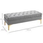 Banco de Pé de Cama com Assento Acolchoado e Pés Metálicos Banco para Entrada Corredor Capacidade 120 kg 118x45x42 cm Cinza