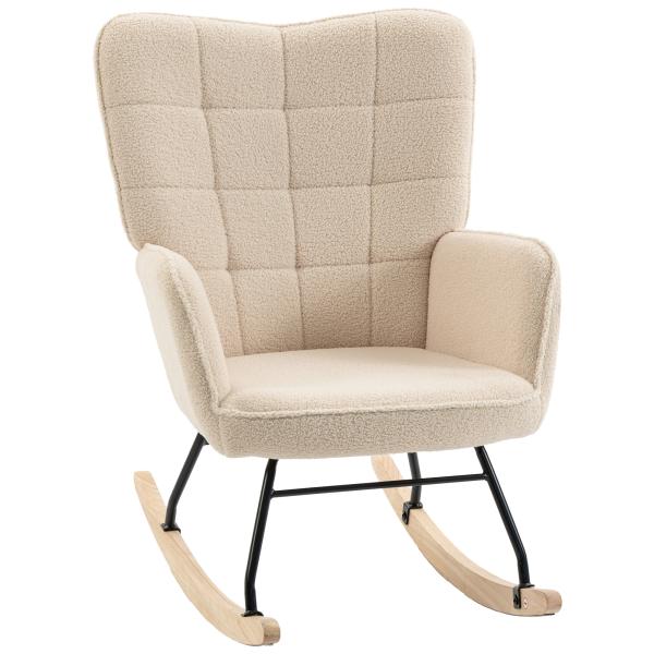 Poltrona Baloiço em Borrego com Oscilação de 40° Pés de Madeira de Faia e Estrutura de Aço 71x98x101 cm Bege