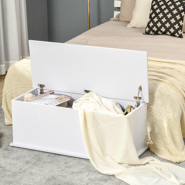 Baú de Armazenamento, Banco de Armazenamento com Dobradiça de Segurança, Estilo Moderno, para Entrada, Quarto, Sala de Estar, 100x40x40 cm, Branco