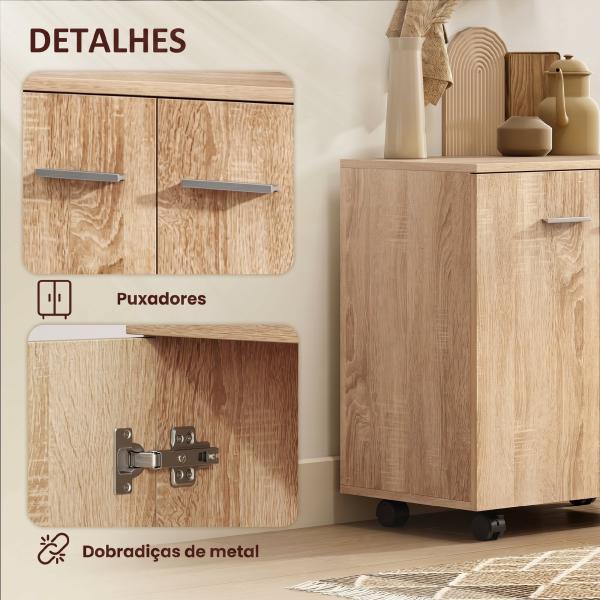 Aparador de Sala com Rodas 2 Portas e Prateleiras para Sala de Estar Quarto Escritório 60x35x65 cm Madeira