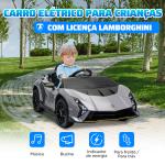 Carro Elétrico para Crianças Lamborghini 12V Controlo Remoto Faróis Buzina Arranque Lento e Música MP3 114,5x64x45,5 cm Cinza