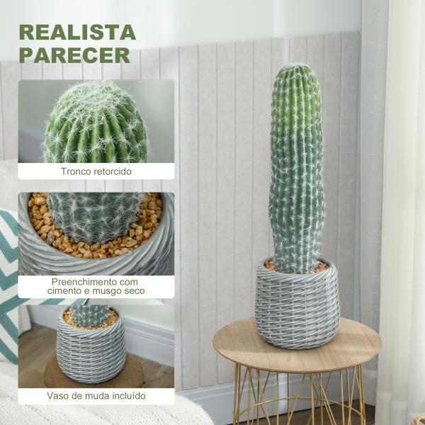 Cacto Artificial 66 cm, Planta Artificial Decorativa com Vaso para Decoração de Interiores Verde