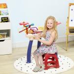 Piano Eletrónico para Crianças com 32 Teclas Microfone Banco Luzes 19 Músicas e Bateria 74x32,2x71 cm Multicor