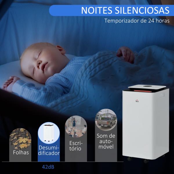 Desumidificador Elétrico 10L/dia Depósito 2,5L Silencioso com 5 Modos 2 Velocidades Ecrã LED e Temporizador 25x25x50,5 cm Branco