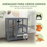 Gaiola Interior para Gatos em Madeira com Rodas, Portas, Plataformas de Salto, Rede e Topo Basculante, 110x100x60 cm, Cinzento