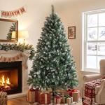Árvore de Natal Artificial 180 cm Árvore de Natal com 910 Ramos com Efeito Neve 58 Pinhas Verde