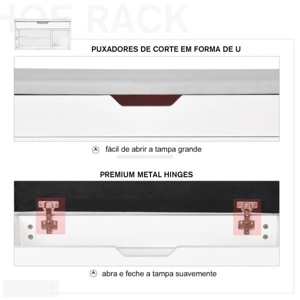 Sapateira com Assento Acolchoado Carga máxima de 120kg MDF 80x30x43cm Branco