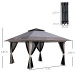 Tenda Dobrável Pop - up com Altura Ajustável Proteção UV50+ Telhado Duplo e Redes Mosquiteiras 4x4x2,8 m Cinzento Claro