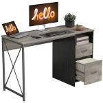 Mesa Gaming 120x50 cm Secretária Gaming Industrial com Compartimento e 2 Gavetas para Escritório Estúdio Cinzento Claro