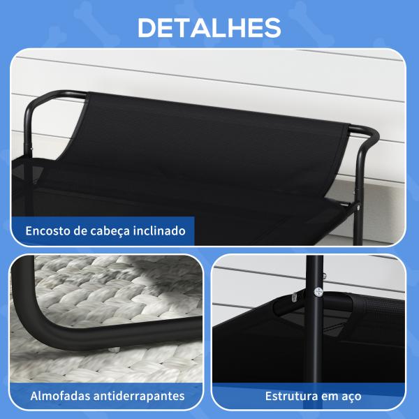Cama Elevada para Cães Respirável para Cães Pequenos 91x69x29 cm Tecido de Textilene Apoio de Cabeça Preto