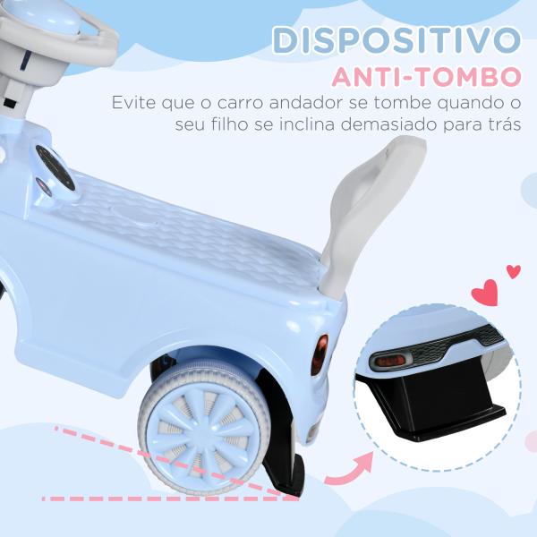Carro Andador para Bebés de 18 - 36 Meses Carro Andador com Volante Buzina e Sistema Anti - Tombo 53x25x35 cm Azul Claro