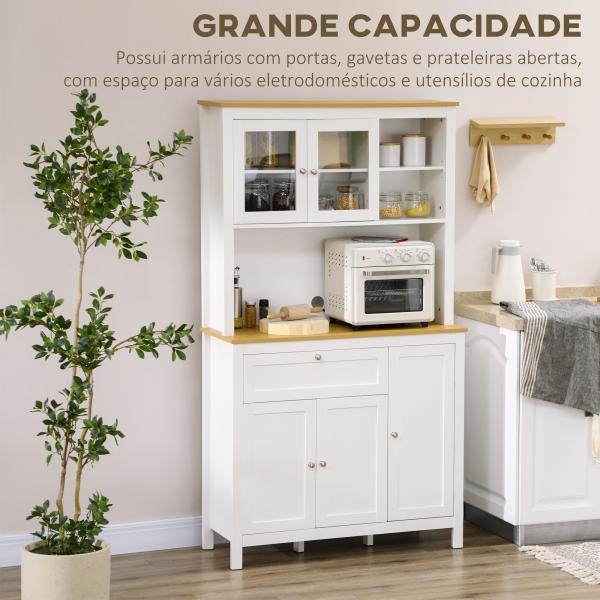 Armário de Arrumação Alto com 5 Portas Prateleiras Ajustáveis para Micro - Ondas 100x40x180 cm Branco e Madeira
