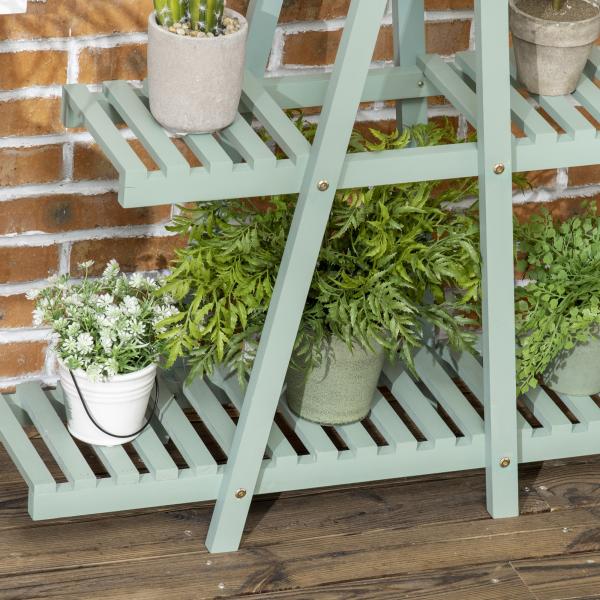 Suporte de Madeira para Plantas de 3 Níveis Prateleira Decorativa de Plantas para Interior Exterior 46x26x76cm Verde
