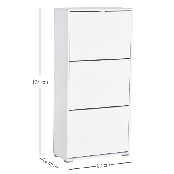 Armário de Sapatos Moderno Sapateira para Corredor Entrada com 6 Prateleiras de Armazenamento Espaço de Exibição 60x26x124cm Branco