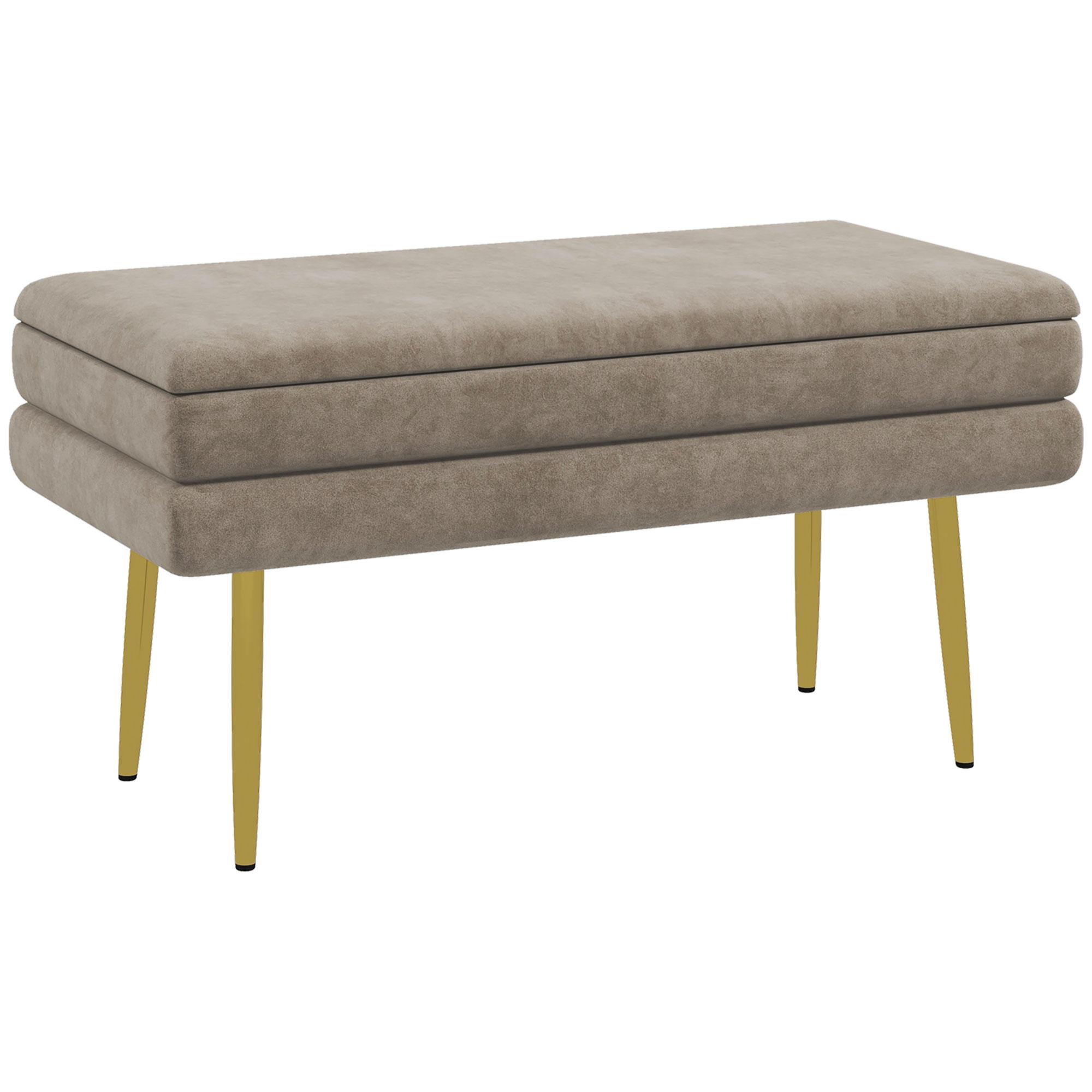 Banco Pé de Cama 30L Banco com Armazenamento para Dormitório Estofado em Veludo 79,5x37,5x43 cm Bege