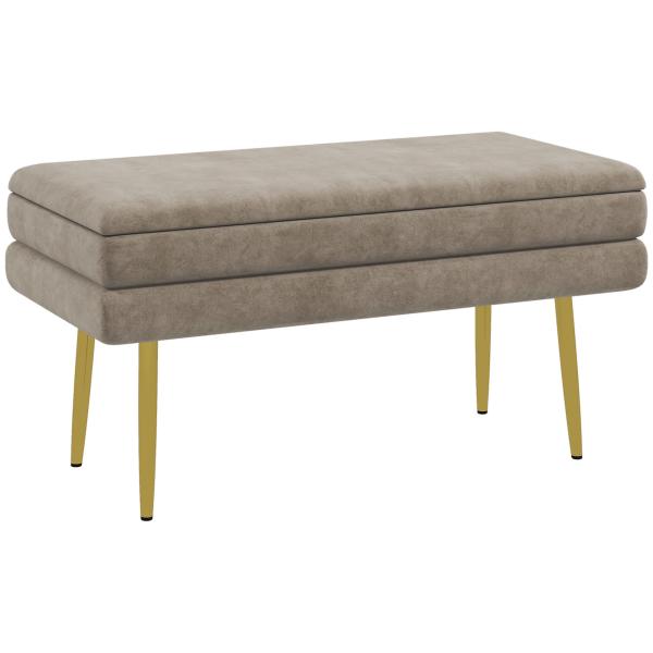 Banco Pé de Cama 30L Banco com Armazenamento para Dormitório Estofado em Veludo 79,5x37,5x43 cm Bege