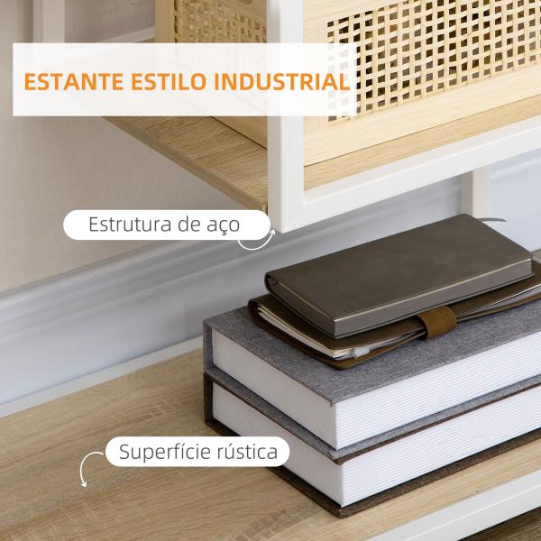 Estante de Armazenamento para Livros com Estrutura de Aço para Escritório Sala de Estar Estúdio 83x34x180cm Carvalho e Branco