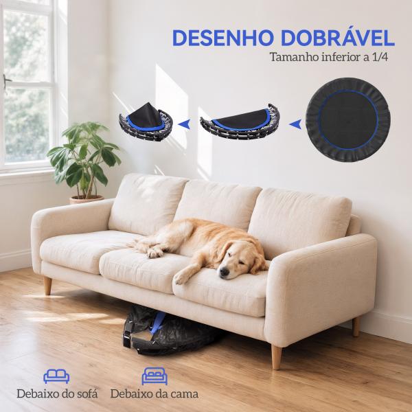 Trampolim Fitness Ø114 Trampolim Dobrável com Pega Ajustável em 4 Níveis Estrutura de Aço Azul