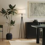 Candeeiro de Pé Moderno Candeeiro de Pé para Sala de Estar com Ecrã Redondo Tripé e Suporte para Lâmpada E27 Ø37x152 cm Branco e Preto