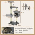 Arranhador para Gatos com 4 Níveis com Poste para Afiar as Garras Caverna Plataformas e Brinquedos 40x40x116 cm Cinzento Escuro