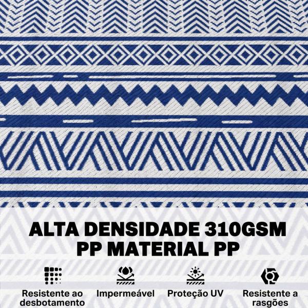 Tapete de Exterior 182x274 cm Tapete Reversível Estilo Moderno para Varanda Pátio Campismo Praia Azul Escuro e Branco
