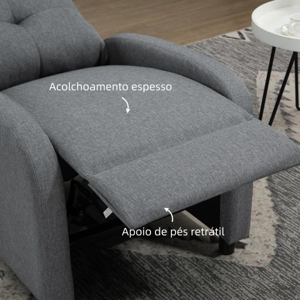 Poltrona Relax Reclinável até 155° Poltrona Reclinável Manual Estofado para Pessoas com Altura Inferior 195 cm 67x87x98 cm Cinza