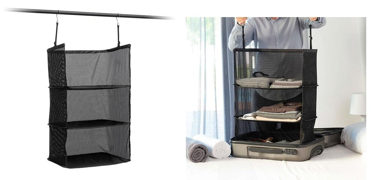 Estante Dobrável p/ Organizar Malas Viagem (3 Divisórias) - INNOVAGOODS