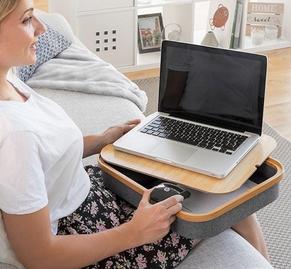 Mesa p/ Computador Portátil c/ Bandeja de Armazenamento (Madeira) - INNOVAGOODS