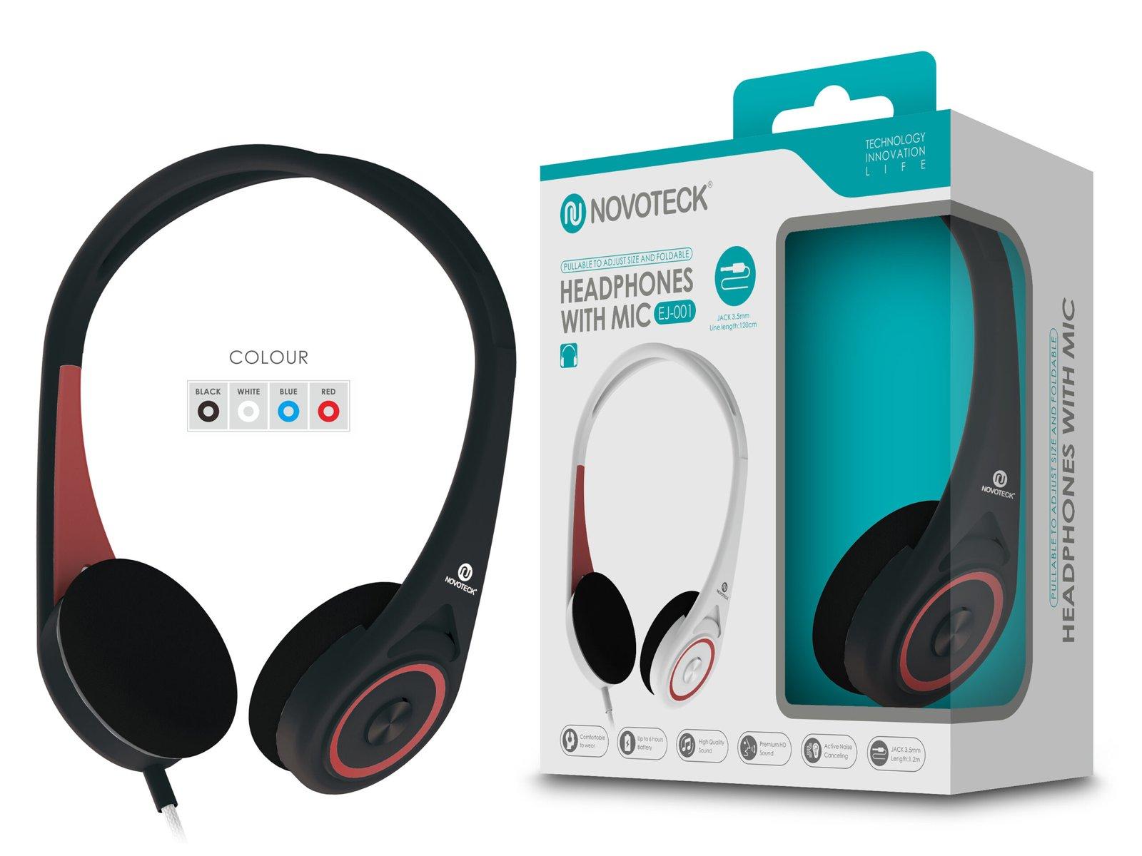 Auscultador com Micro - 120Cm - Jack 3.50Mm Negro EJ-001