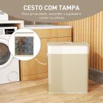 Cesto de Roupa com Tampa 100L de Bambu com 2 Compartimentos Bolsa Interior Amóvivel 52x32x63 cm Bege e Creme