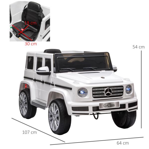 Carro Elétrico BENZ G500 Todo - o - Terreno com Bateria 12V Veículo Elétrico com Música Buzina Velocidade 3 - 5 km/h Branco