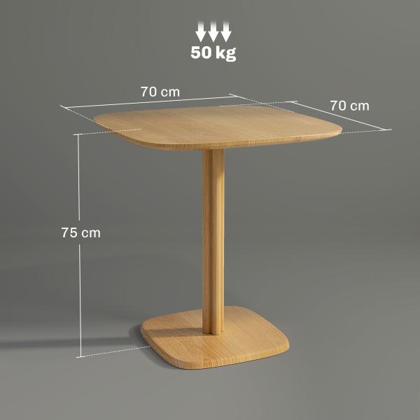 Mesa de Refeição de Madeira Quadrada para 4 Pessoas Base Quadrada para Espaços Pequenos 70x70x75 cm Madeira