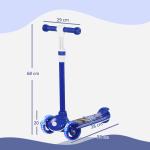 Trotinete para Crianças Trotinete com 3 Rodas LED Altura Ajustável Carga 25 kg 52x29x63 - 76 cm Azul